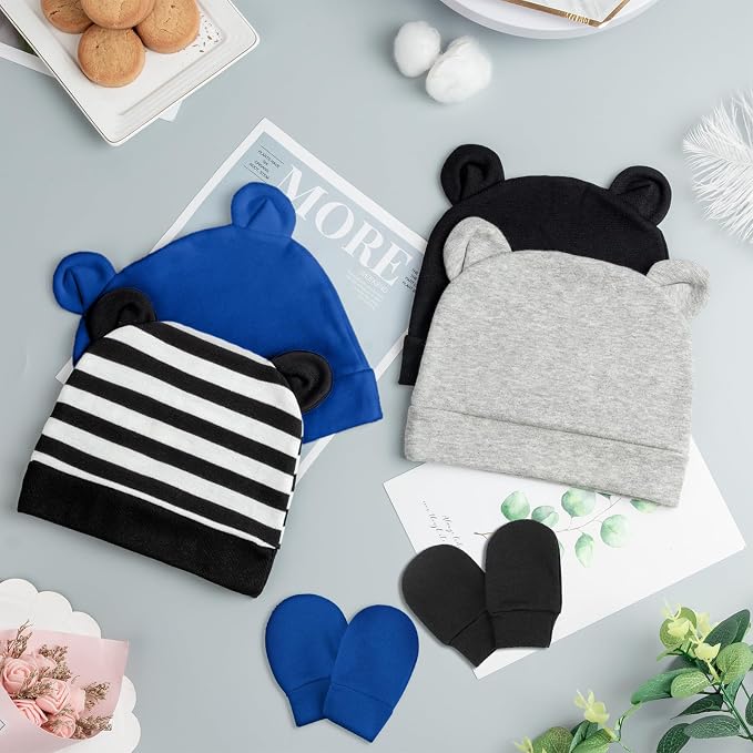 Newborn Baby Hat and Mittens Set Bear Ears Toddler Infant Beanie Caps Newborn - Image 7