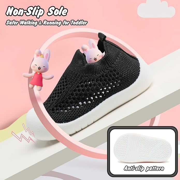 Baby Walking Shoes Toddler Girl Boy Soft Sole Breathable Cotton Canvas Shoes Infant Lightweight Non-Slip Safer Slip-on First Walkers Shoes Casual Tennis Wide Sneakers Rubber Soles Running Outdoor