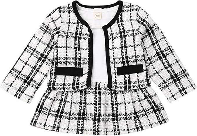Toddler Kids Baby Girls Plaid Skirt Set Cardigan Jacket Coat + Tutu Dress Set by BOIZONTY