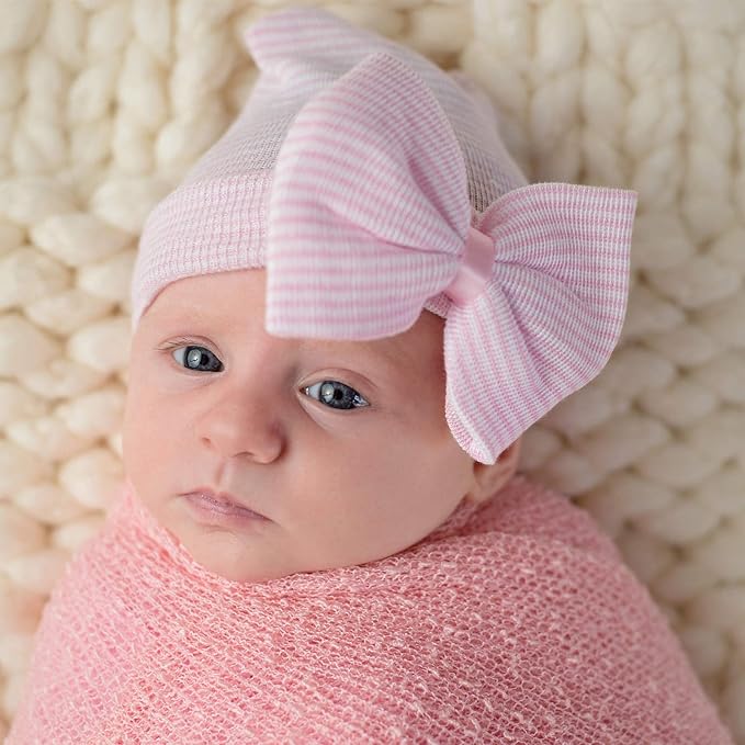 Newborn Baby Girl Hats with Bow No Scratch Cotton Toddler Infant Hat Beanie - Image 5