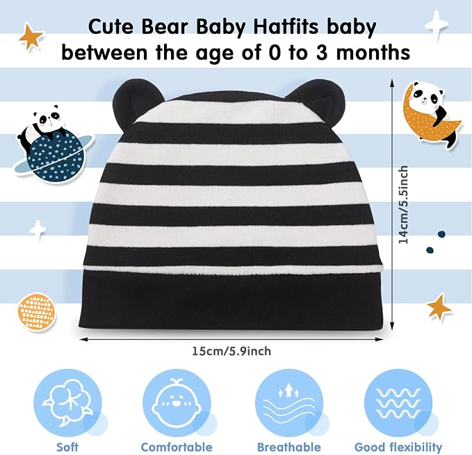 Geyoga 9 Pieces Newborn Baby Hat Bear Ears Infant Caps Baby Boy Girl Toddler - Image 5