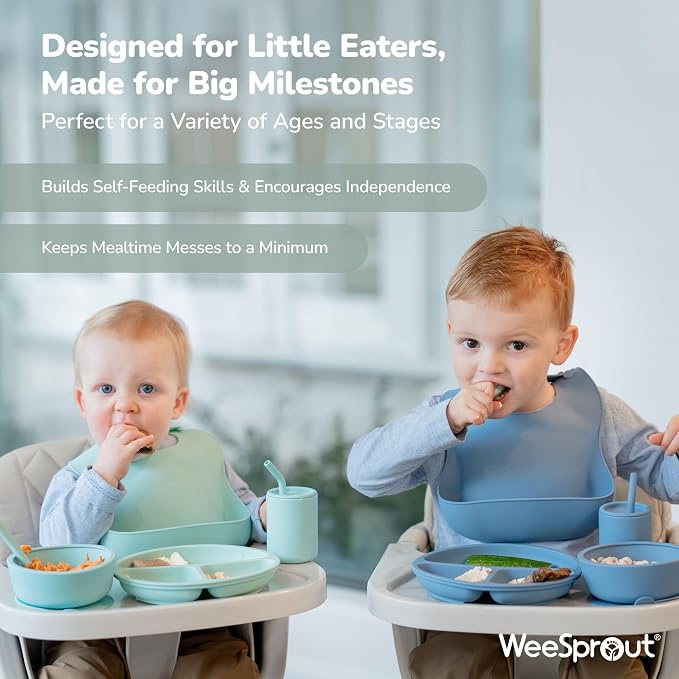 WeeSprout Baby Led Weaning Bundle, Silicone Suction Bowl, Bib & Cup, Develops - Image 5