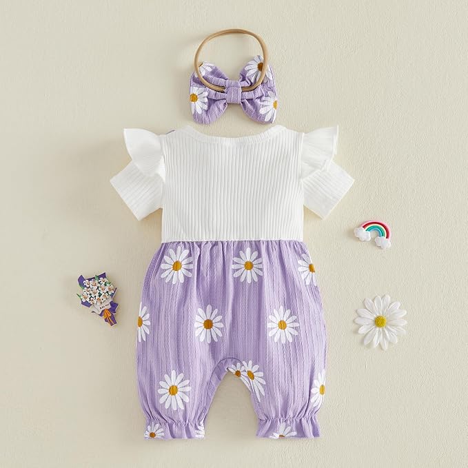 YINGISFITM Newborn Baby Girl Summer Clothes Short Sleeve Bubble Romper Bow - Image 6