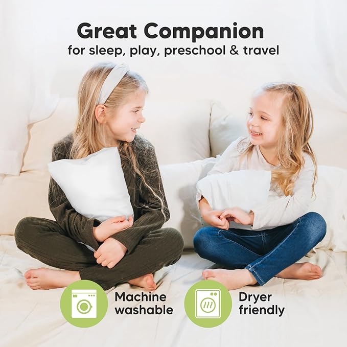 Mini Toddler Pillow with Pillowcase - 9x13 My Little Dreamy Travel Kids Pillow for Sleeping, Toddler Bed, Small, Tiny, Organic Cotton Pillowcase, Soft & Breathable, Kids 2-4 Years Old(Soft White)