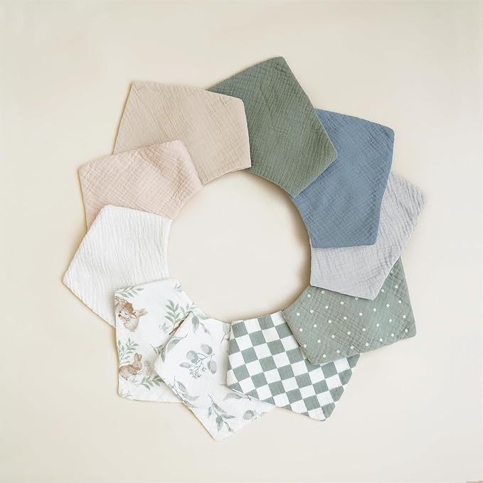 Konssy 10 Pack Baby Muslin Bandana Bibs - Image 7