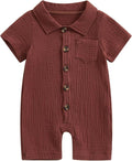 Honganda Summer Baby Boy Cotton Linen Jumpsuit Short Sleeve Button Down by Honganda