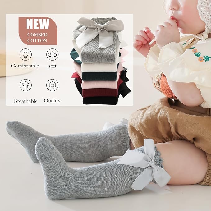 Baby Knee High Socks Newborn Ruffle Bow Socks Infant Long Sock Toddler Girls - Image 2
