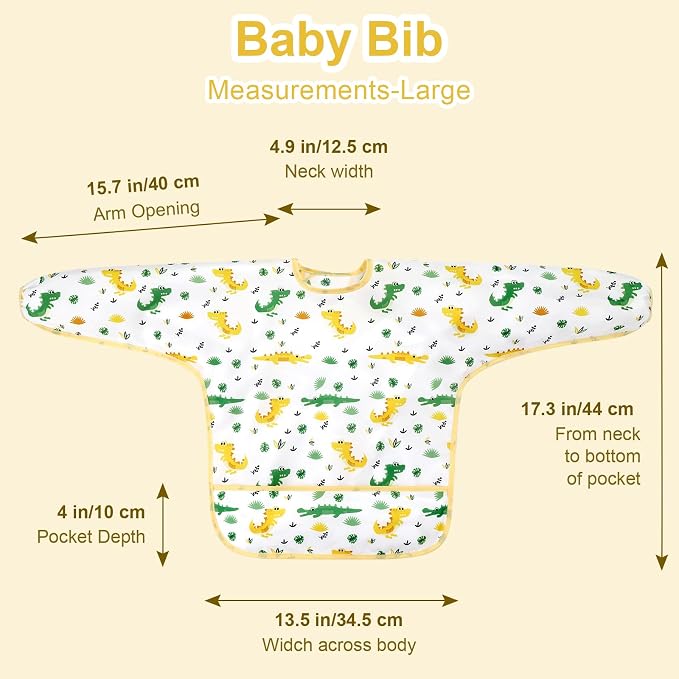Accmor 4 Pack Long Sleeve Bibs, Baby Smock Waterproof Full Sleeved Bib - Image 7