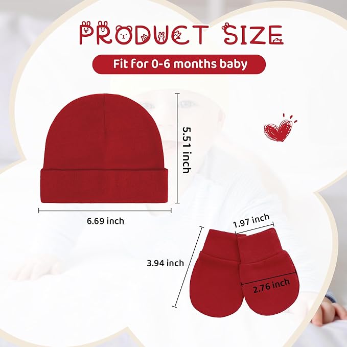 Century Star Cotton Newborn Baby Beanie Hats and Mittens Set Infant Hats - Image 6