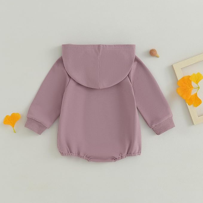 Baby Girl Boy Hooded Sweatshirt Long Sleeve Solid Color Romper Infant Baby Fall - Image 4