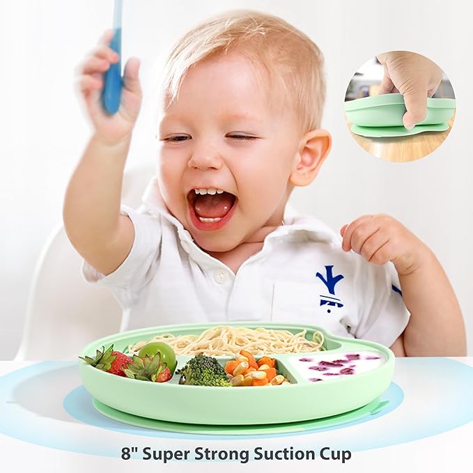 Li&Zhao Baby Bowls with Suction - Suction Plates for Toddlers Toddler Plate Baby Plate Divided Design Kids Plates Baby Suction Plate with Lids Microwave & Dishwasher