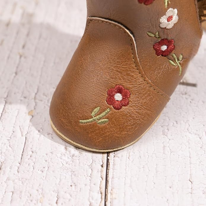 Meckior Baby Girls Cowboy Tassel Boots Side Zipper Moccasins Soft Bottom - Image 6