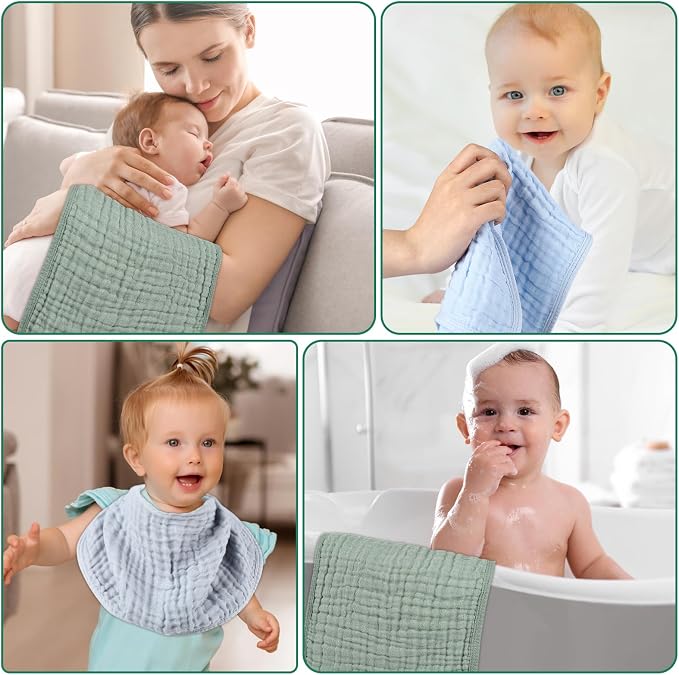10 Pack Muslin Burp Cloths, 10 Mixed Colors, Soft Absorbent Baby Burping Rags - Image 2