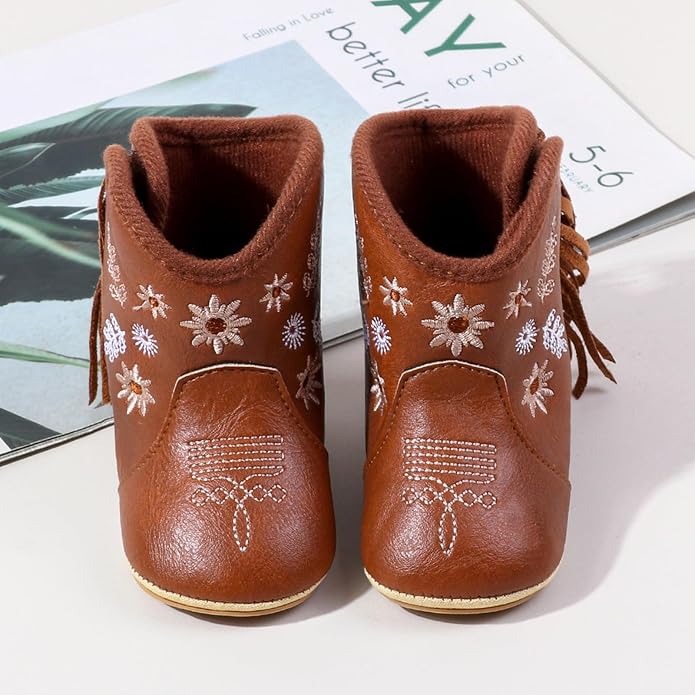 HsdsBebe Baby Boys Girls Western Cowboy Boots Infant Moccasins High Top Booties - Image 5