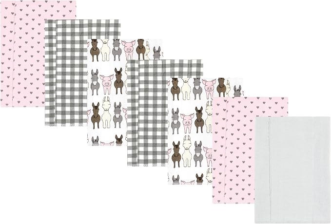 Luvable Friends Hudson Baby Flannel Burp Cloths 7pk, Barn Pals Pink by Luvable+Friends