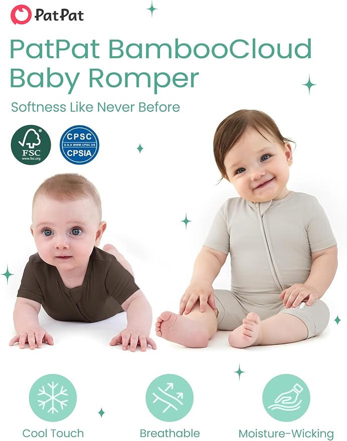 PATPAT Baby Boy and Girl Bamboo Viscose 2-Pack Romper | 2-Way Zipper, Soft and - Image 2