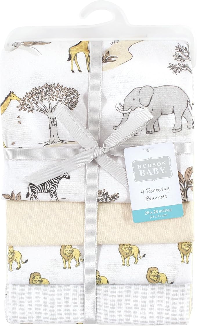 Hudson Baby Unisex Baby Cotton Flannel Receiving Blankets, Neutral Safari World - Image 2