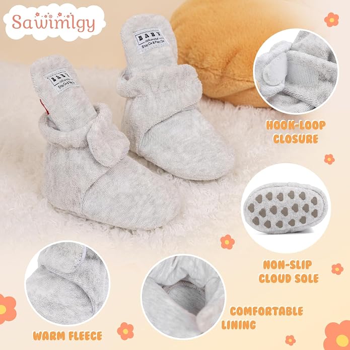 Sawimlgy Newborn Infant Baby Girl Boy Cotton Booties Stay On Sock Slippers Soft - Image 5