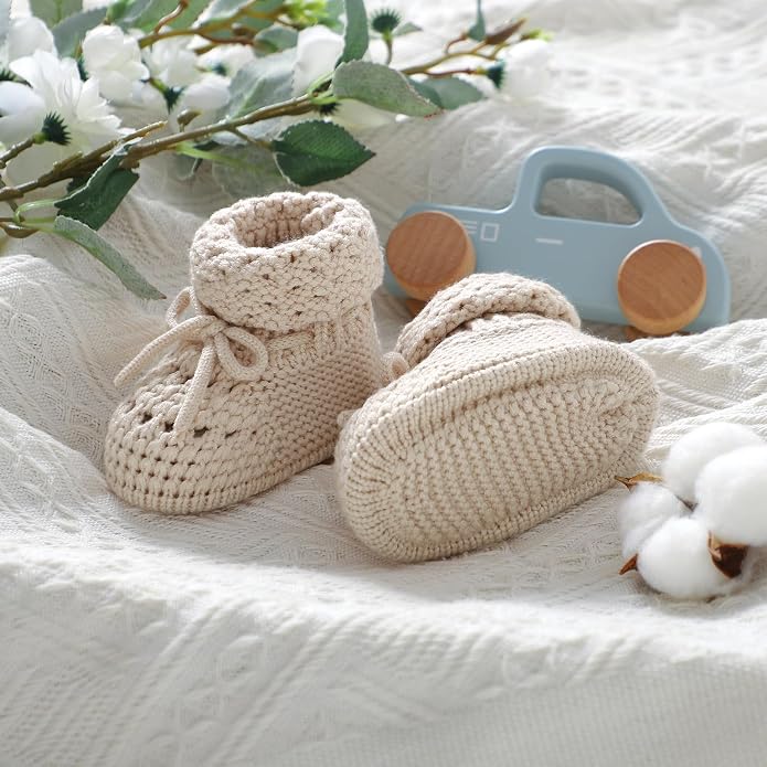Baby Booties 100% Cotton Knitted Newborn First Cozy Warm Crib Shoes - Image 3