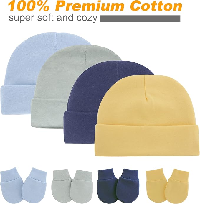 UTTPLL Newborn Hats Mittens Set Toddler Girls Boys Cotton Nursery Hospital - Image 2
