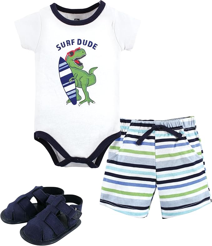 Hudson Baby Unisex Baby Cotton Bodysuit, Shorts and Shoe Set by HudsonBaby