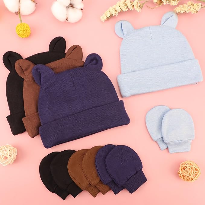 BQUBO Newborn Baby Hats Mittens Set Hospital Hat Beanie Infant Caps Baby Gloves - Image 6