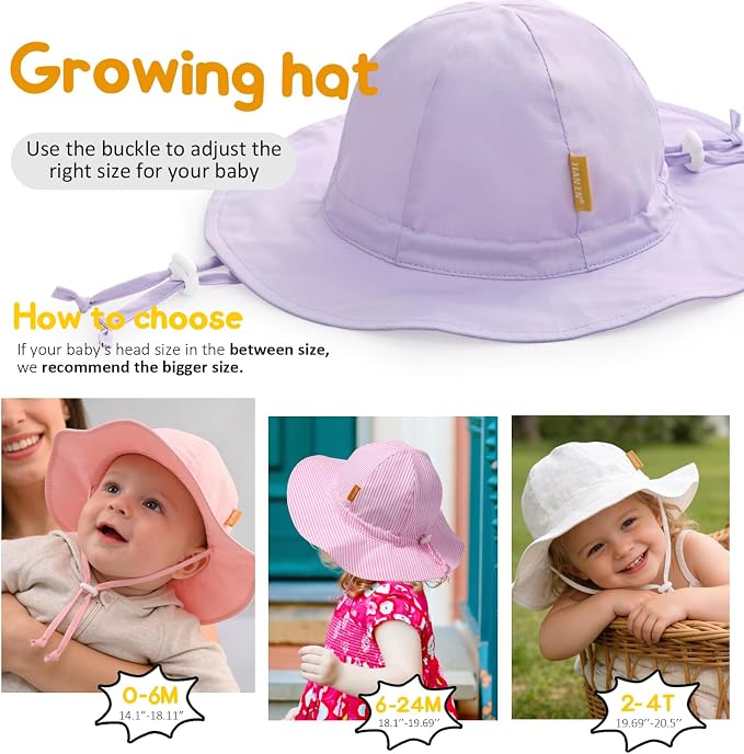 Baby Girl Sun Hat with UPF 50+ Outdoor Adjustable Toddler Beach Hat with Wide - Image 6