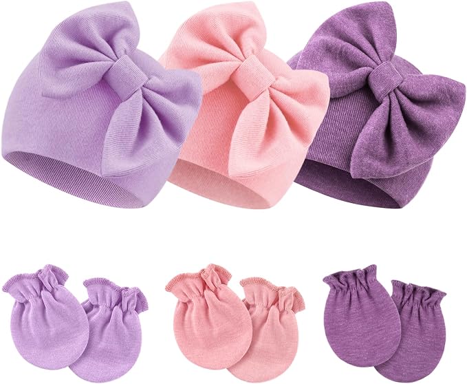 BQUBO Newborn Girls Hats Baby Hat and Mittens Set Infant Caps Bow Hospital by DRESHOW