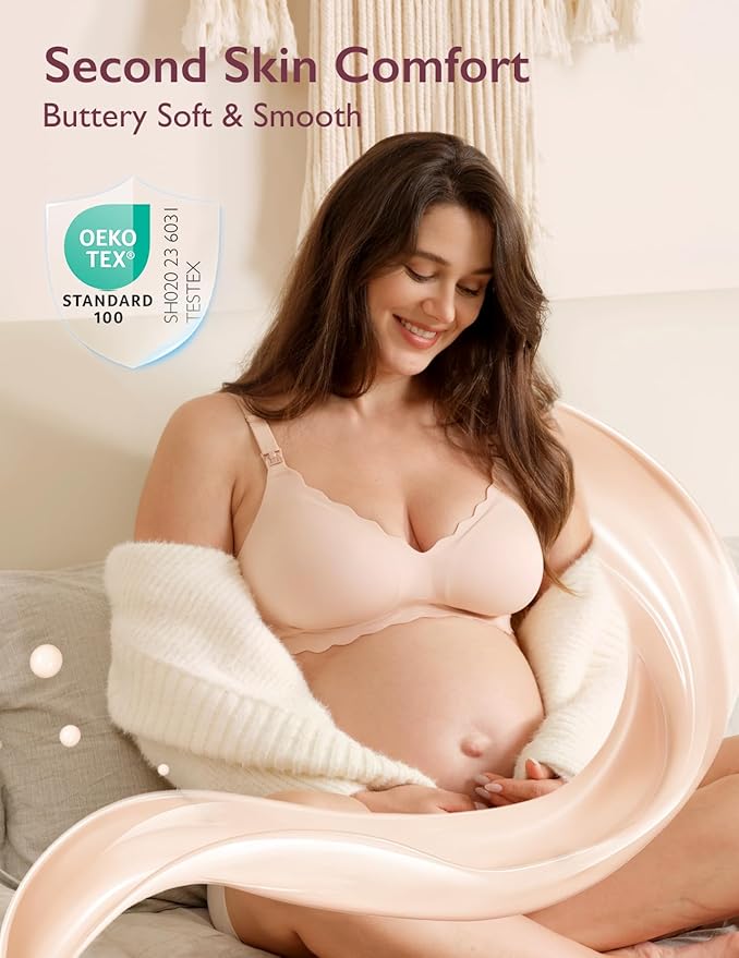 Momcozy Nursing Bras for Breastfeeding, Seamless Pregnancy Maternity Bra Wireless Classic Jelly Strip Support Nursing Bra