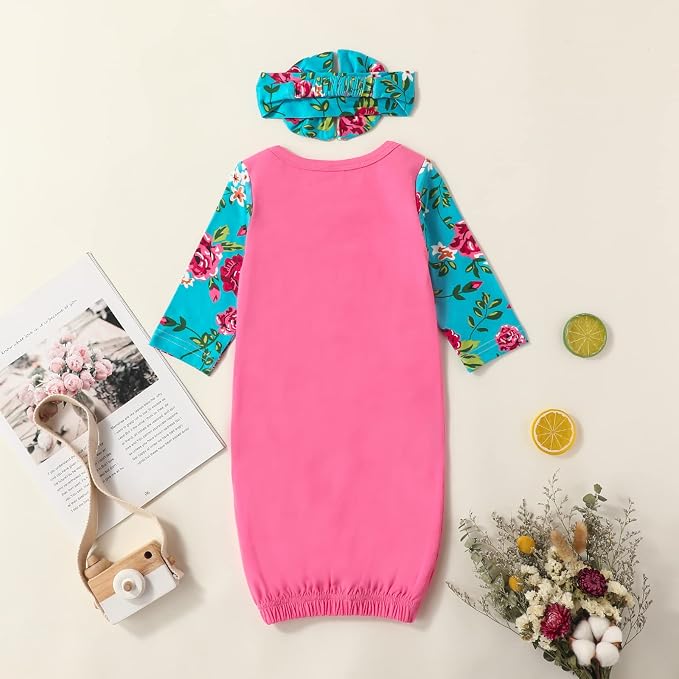 AMAWMW Newborn Baby Girl Little Sister Sleeper Gown Stripe Long Sleeve - Image 5