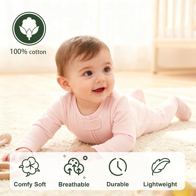 Hikido Baby Romper 100% Organic Cotton Pajamas One Piece Long Sleeve Zipper - Image 2