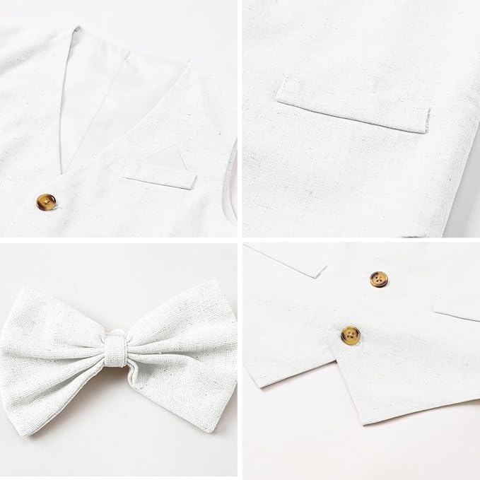 SANGTREE Boys Cotton Linen Suit Formal Set Baby Clothes Boy Gentleman Wedding Ring Bearer Outfits, 3 Months - 9 Years