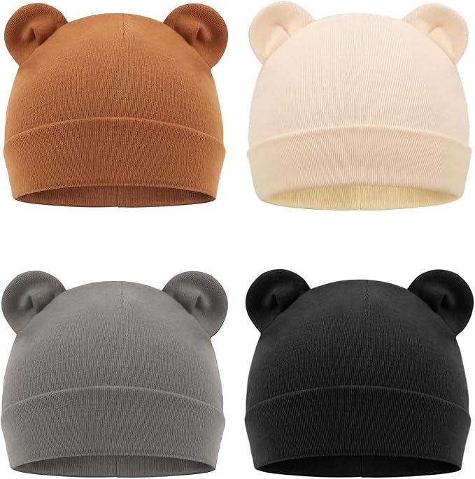 DRESHOW BQUBO 4 Pieces Baby Beanie Newborn Toddler Soft Cute Knit Hat Hospital by DRESHOW