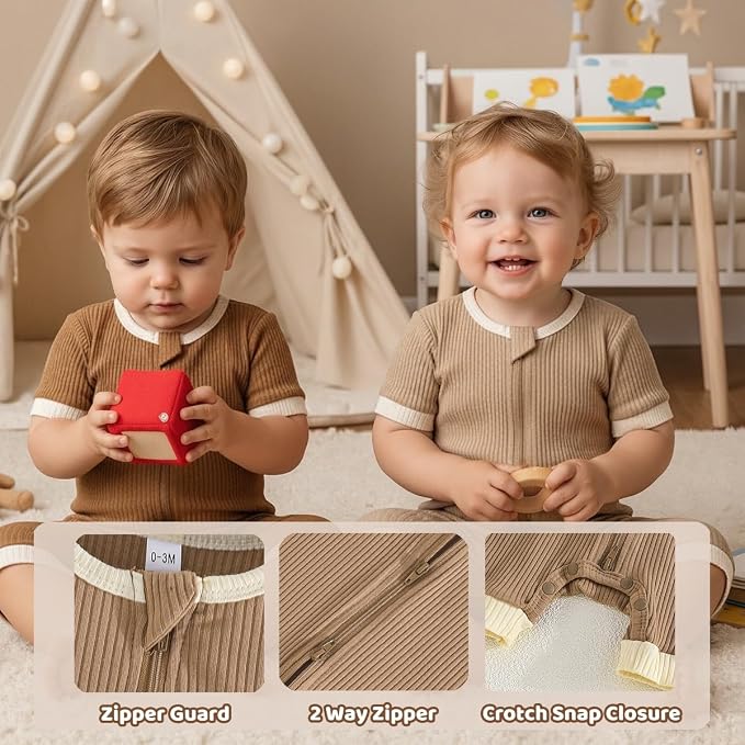 Bafeicao Unisex Baby Boy Girl 2/3 Pack Rompers Short Sleeve | 2 Way Zipper - Image 3