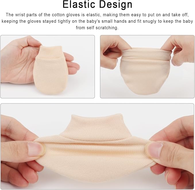 AQOKKA Newborn Baby Mittens No Scratch Cotton Elastic Wrist Gloves Infant - Image 7