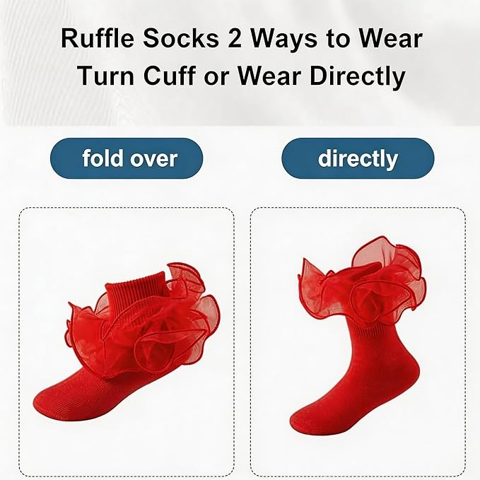 Baby Girl Ruffle Socks Cute Infant Lace Frilly Fancy Dress Socks - Image 7
