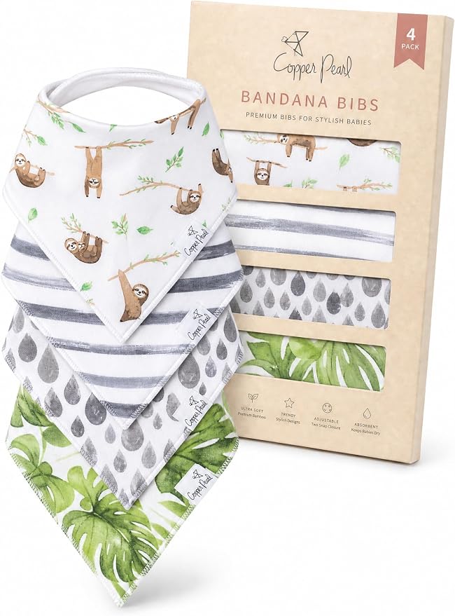 Copper Pearl Baby Bibs 4 Pack, Printed Bandana Drool Bibs by CopperPearl