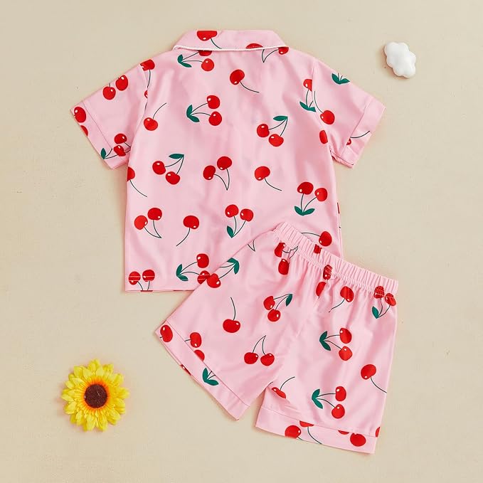Kuriozud Toddler Baby Girl Pajamas Set Summer Floral Short Sleeve Button Down - Image 4