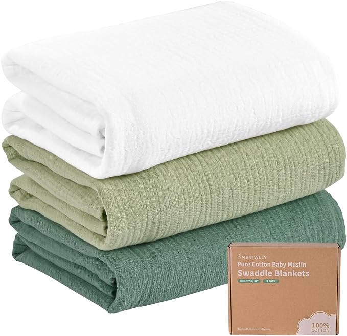 NESTALLY Cocoon Muslin Swaddle Blankets 3 Pack, Soft Breathable Large 47"x47" by NESTALLY
