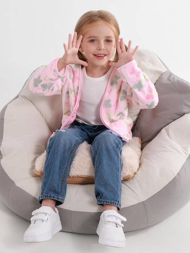 Toddler Baby Girl Fleece Jackets Fall Clothes Hooded Zip Fuzzy Coats - Image 4