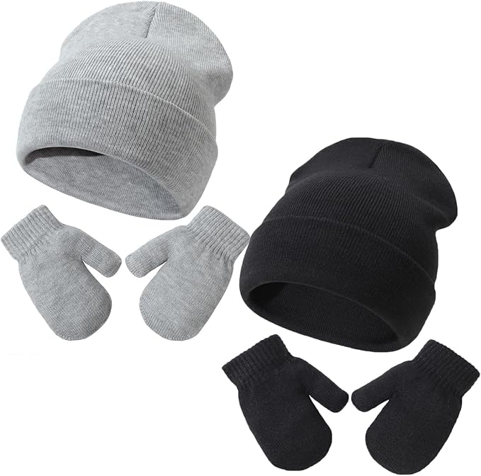 Baby Beanie Hat Gloves Set, Kids Winter Warm Knit Hat by DANMY