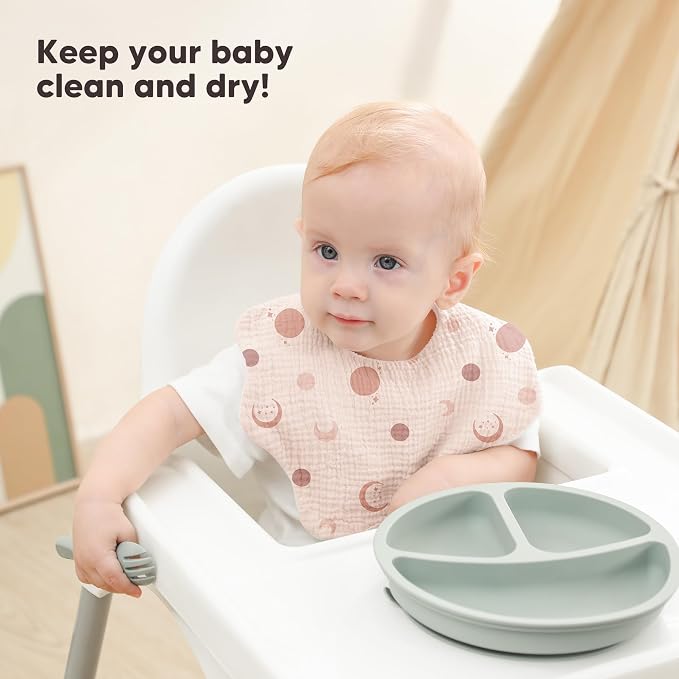 Bearmoss Muslin Baby Bibs for Drooling & Teething Cotton Drool Bib 6 Pack | - Image 2