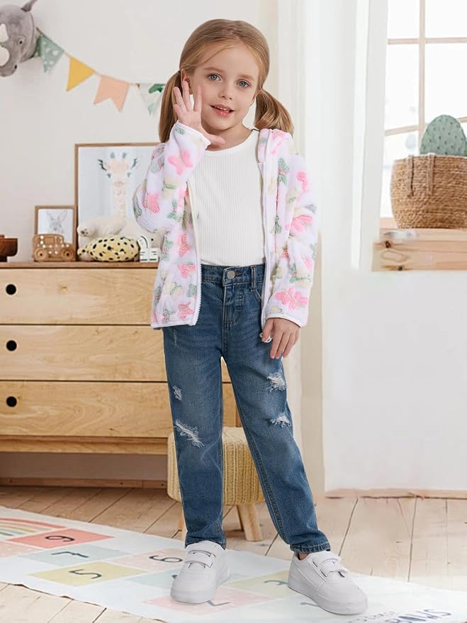 Toddler Baby Girl Fleece Jackets Fall Clothes Hooded Zip Fuzzy Coats - Image 2