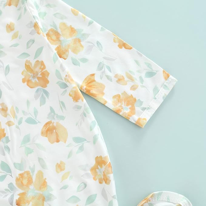 Newborn Baby Girl Floral Sleep Gown Headband Sleepwear Outfit - Image 4