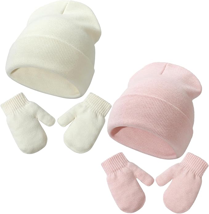 Baby Beanie Hat Gloves Set, Kids Winter Warm Knit Hat by DANMY