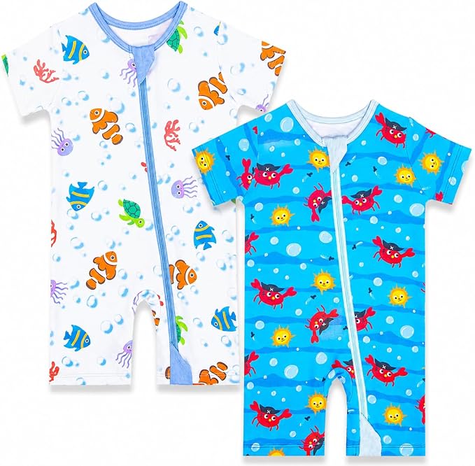 GUISBY Baby Rayon of Bamboo Short Sleeve Footless Zipper Romper 2 Pack | Soft by GUISBY