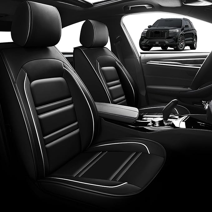 Seat Cover for Ford Explorer 2011-2025 | Car Seat Covers Front Seats, Waterproof Seat Protectors, Automotive Front Seat Covers (Front Seat, Black&White Line)