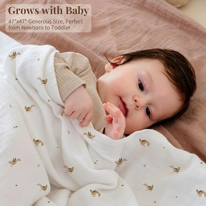 POMISO Muslin Swaddle Blankets for Boys & Girls, Newborn Receiving Blankets - Image 2