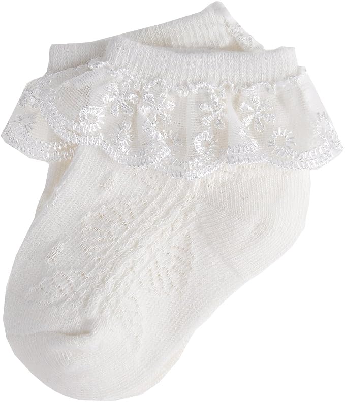 EPEIUS Baby Girl Ruffle Socks, Eyelet Frilly Lace Socks - Image 8