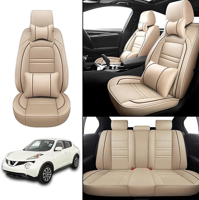 Car Seat Covers for Nissan Car Juke 2011-2017 | 5-Seats Seat Covers, Waterproof Seat Protectors, Automotive Seat Covers (Full Set with Pillow,Beige)